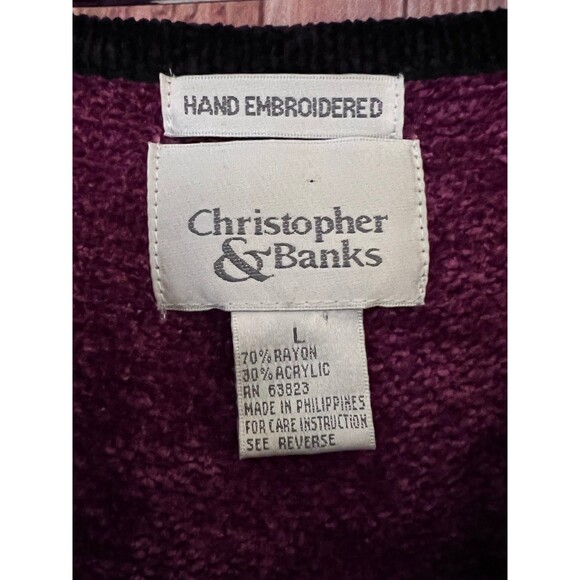 CHRISTOPHER & BANKS Velour Cardigan Sweater Hand Embroidered Size M (Bx 12) - Picture 8 of 9